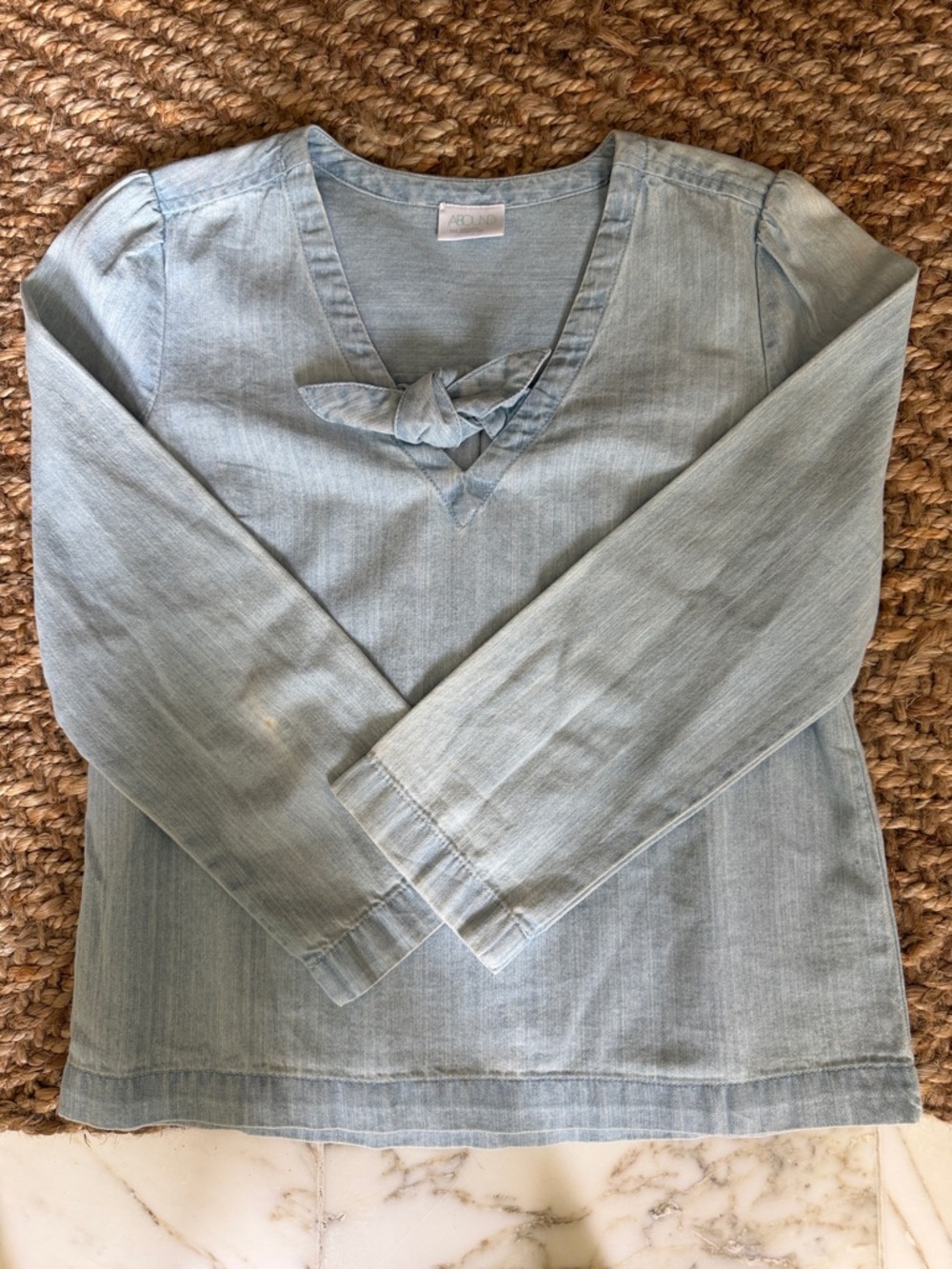 Abound Light Blue Denim V-Neck Tie Front Top